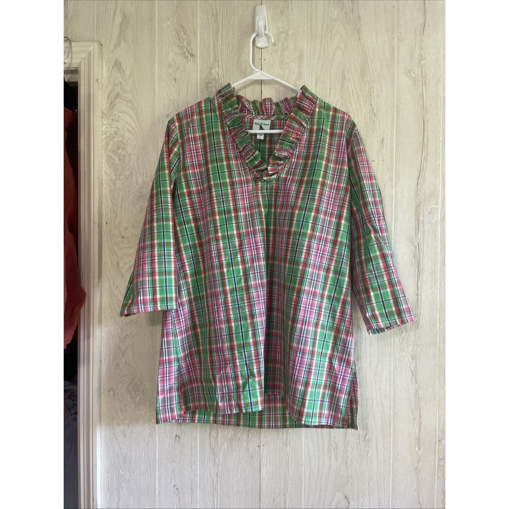 Haley and the Hound top womens size Large plaid peplum button down back